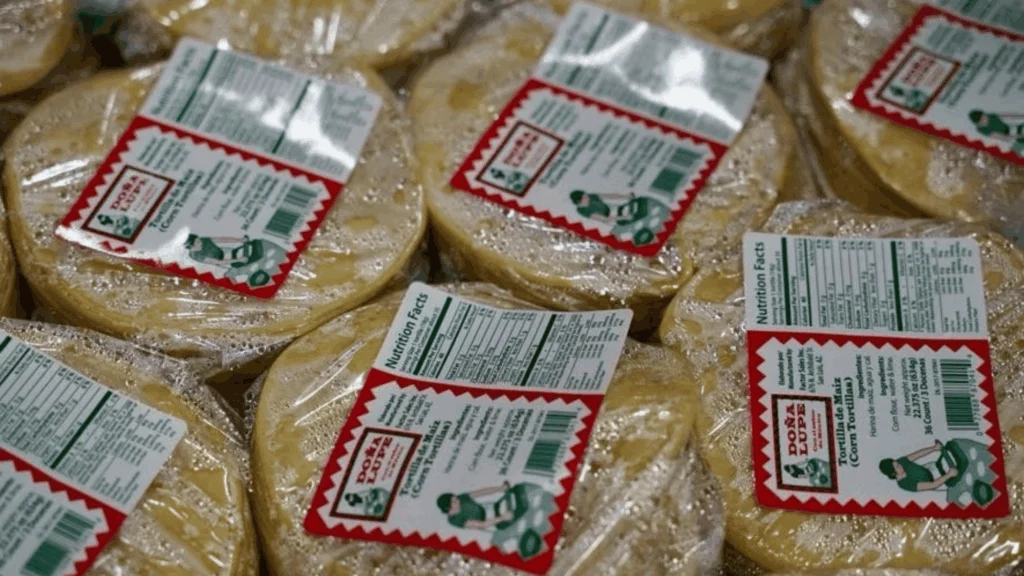 Packages of fresh Doña Lupe corn tortillas at Del Sol in San Luis, AZ