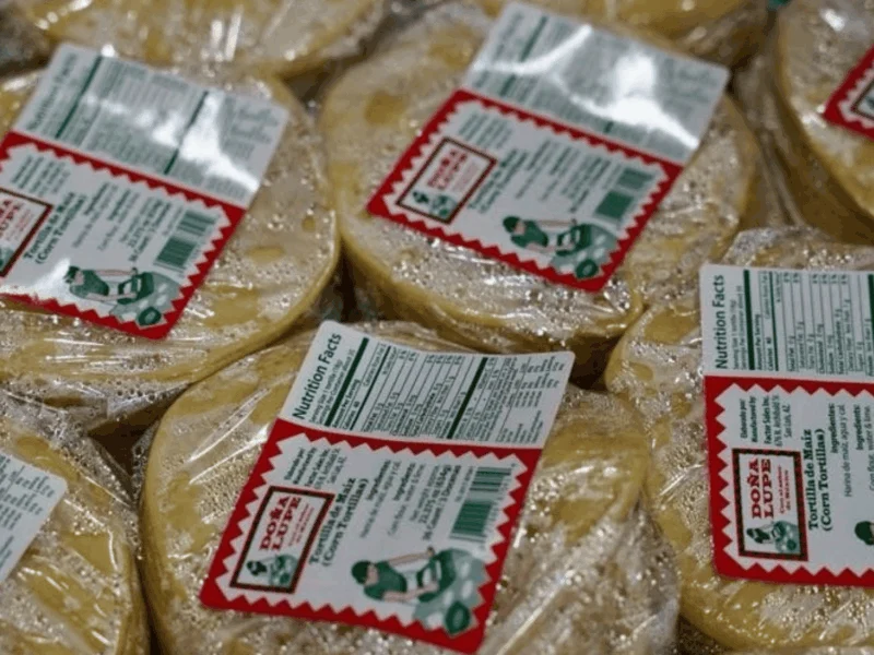 Packages of fresh Doña Lupe corn tortillas at Del Sol in San Luis, AZ