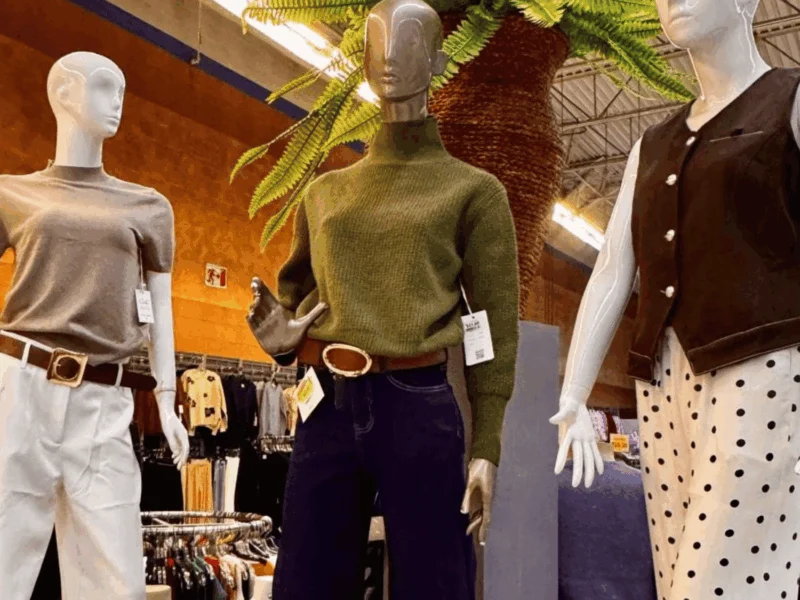 Mannequins displaying fall fashions in the clothing department at Del Sol Market in San Luis, AZ