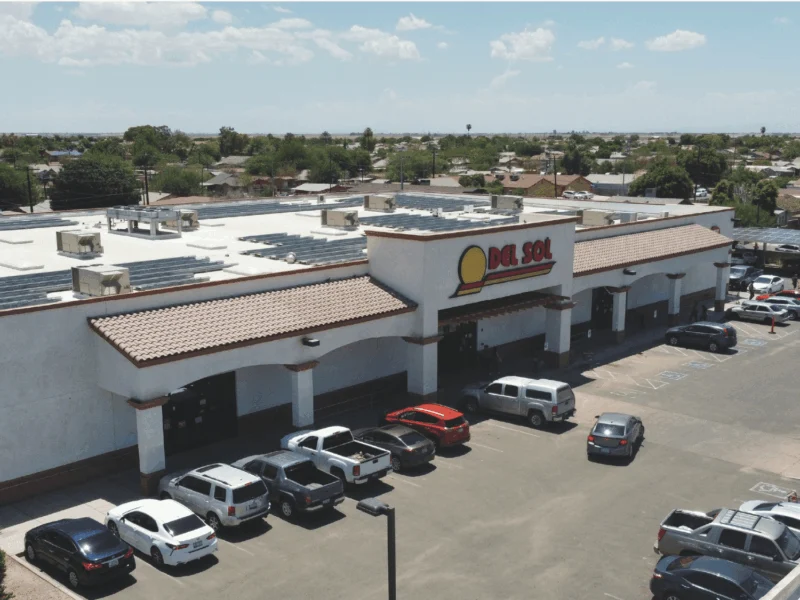 Del Sol grocery store building and parking lot in Somerton, AZ