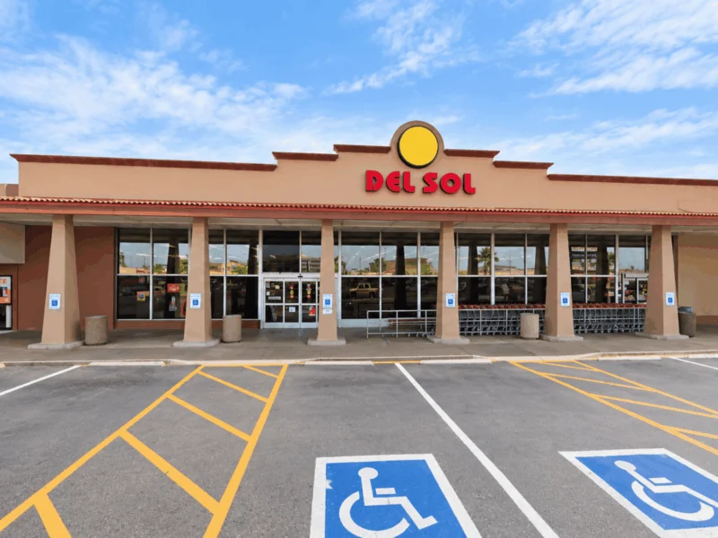 Del Sol storefront and parking lot on 16th Street in Yuma, AZ