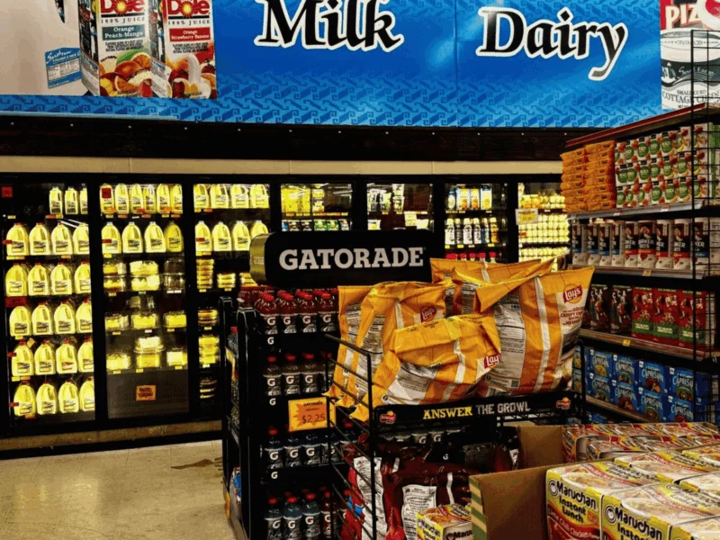 Milk and dairy department with a Gatorade display at Del Sol on 4th Avenue in Yuma, AZ