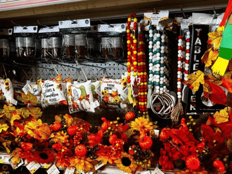 Fall seasonal display with autumn flowers and decorations at Del Sol on 4th Avenue in Yuma, AZ