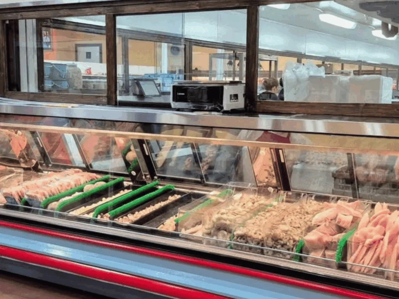 Full-service meat case with fresh cuts and seafood at Del Sol in the Yuma Foothills, AZ
