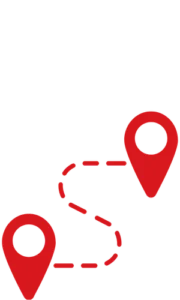 Red map pins connected by a dotted route