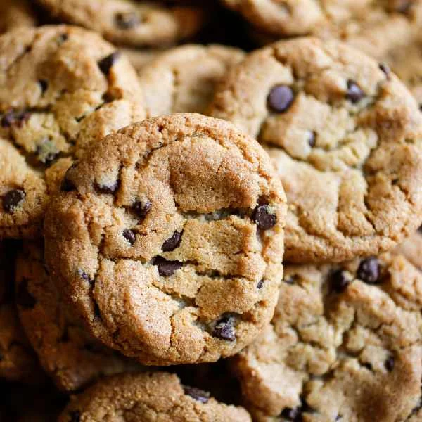Pile of fresh-baked chocolate chip cookies