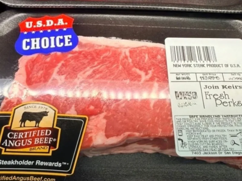 Packaged USDA Choice Certified Angus Beef New York steak with a Keil's label
