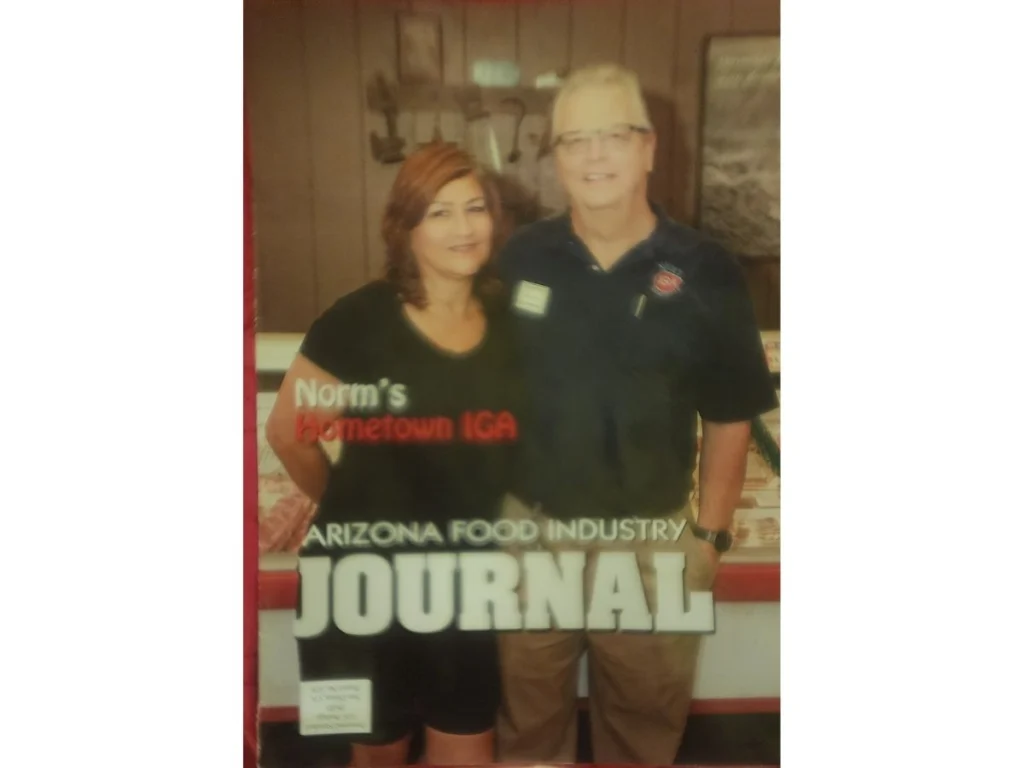 Norm and Myra Warren, owners of Norm's IGA, with their Arizona Food Industry Journal cover