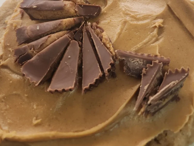 Peanut butter pie topped with chocolate curls