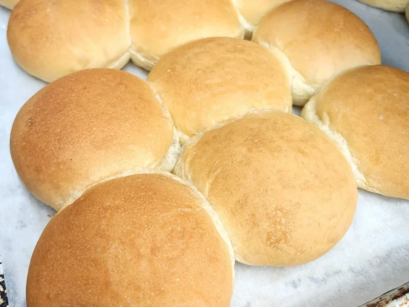 Golden fresh-baked buns from the in-store bakery