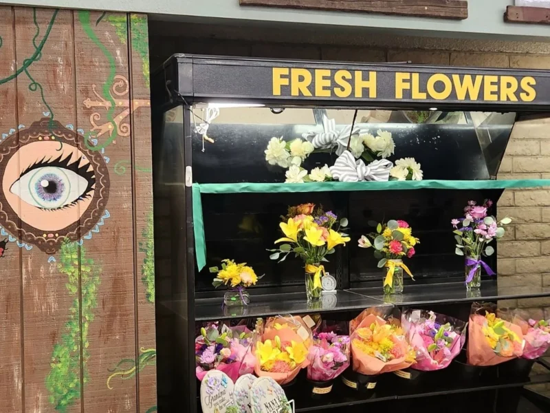 Fresh flower bouquets in the floral cooler