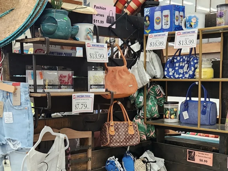 Purses, hats and gifts in general merchandise