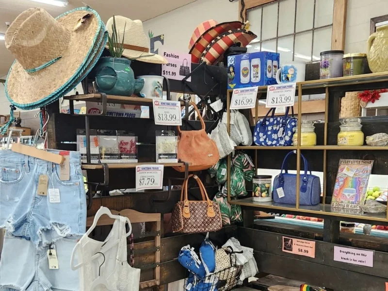 Purses, hats and gift items in the general merchandise area