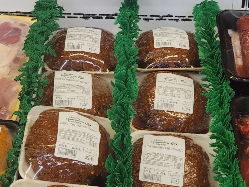 Packages of Myra's house-made chorizo ready for sale