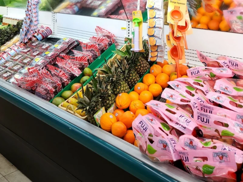 Pineapples and oranges in the produce case