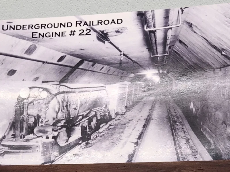 Historic photo of underground mine railroad Engine No. 22