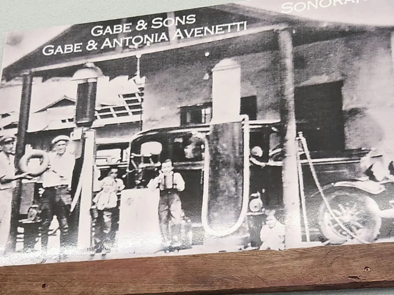 Historic photo of Gabe and Sons, the Sonora, Arizona service station owned by Myra's grandparents, Gabe and Antonia Avenetti