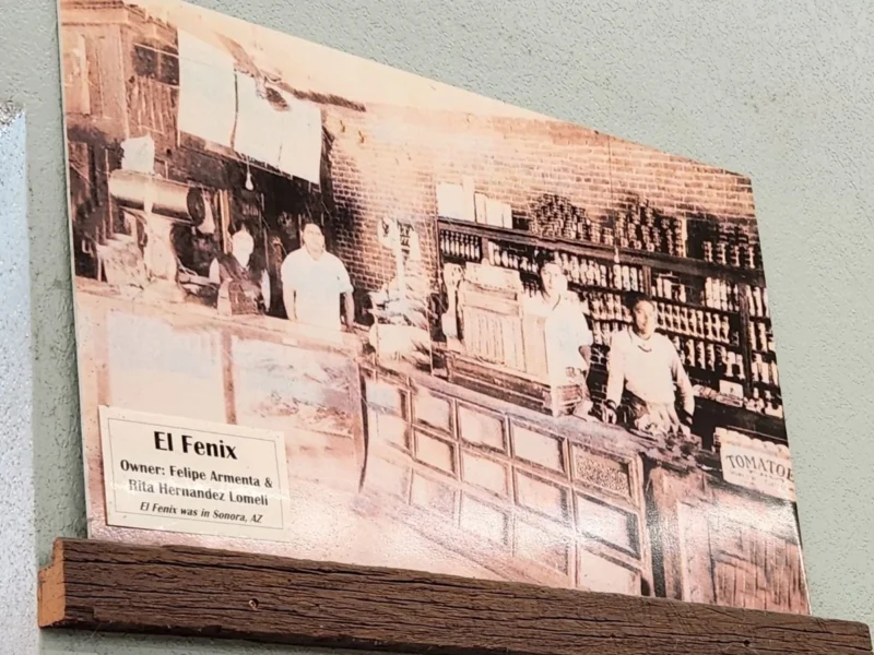 Historic photo of El Fenix store in Sonora, Arizona, owned by Felipe Armenta and Rita Hernandez Lomeli