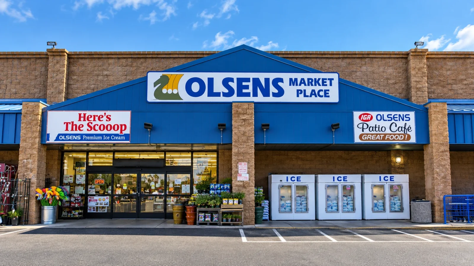Exterior of Olsens Marketplace grocery store in Ajo, AZ.