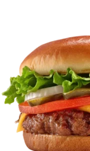 Cheeseburger with lettuce and tomato on a sesame bun