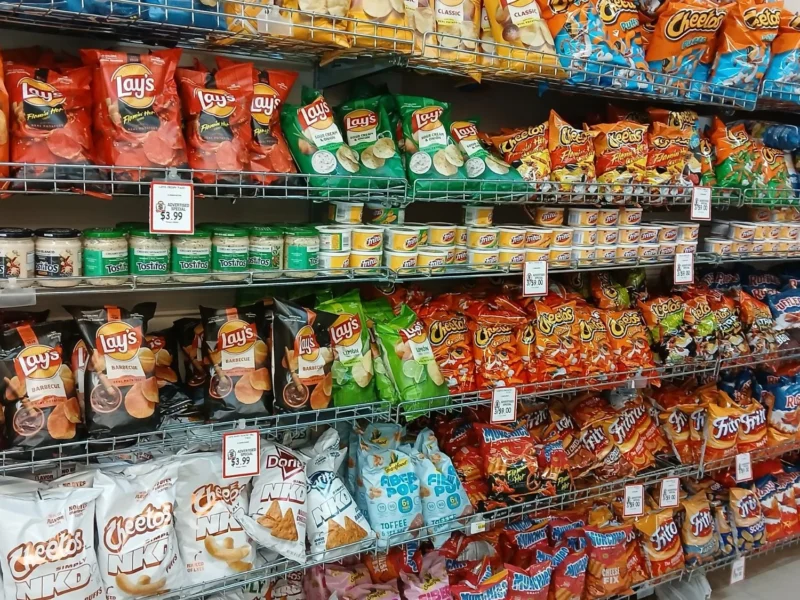 Chips and snacks aisle with Lay's, Doritos and Cheetos at Tonto Basin Market